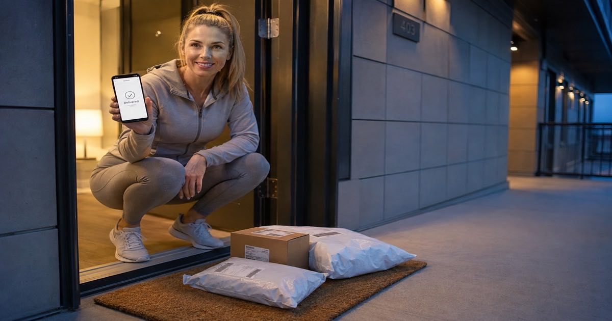 A 4PX parcel delivered to the doorstep at night