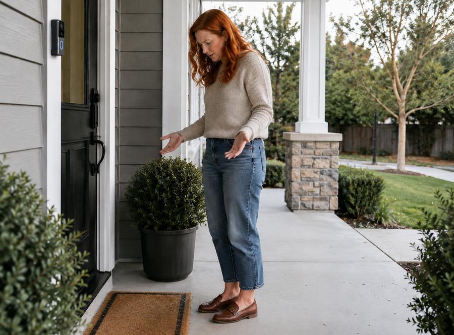An empty doorstep where a package was delivered but not received
