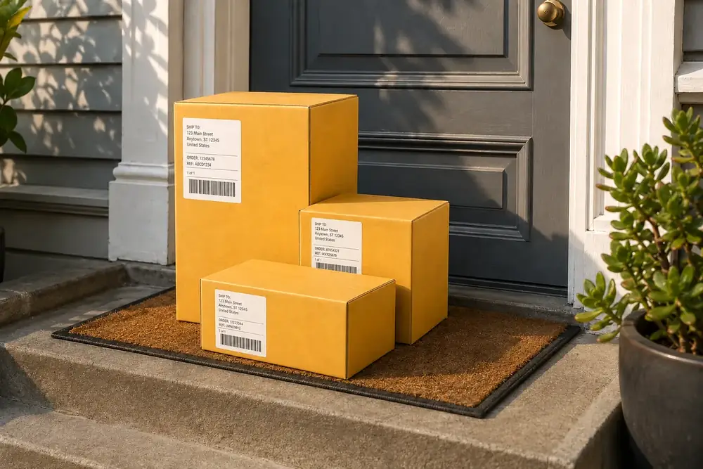 A LaserShip parcel delivered on a doorstep