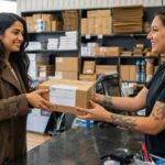 Dropping off a Pitney Bowes e-commerce return in the US