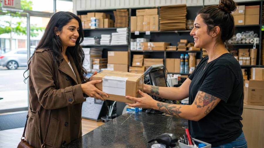 Dropping off a Pitney Bowes e-commerce return in the US