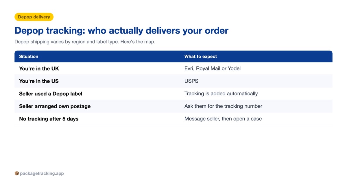 Who delivers your Depop order by region and label type