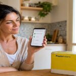 Woman tracking a Poste Italiane parcel in English on her phone